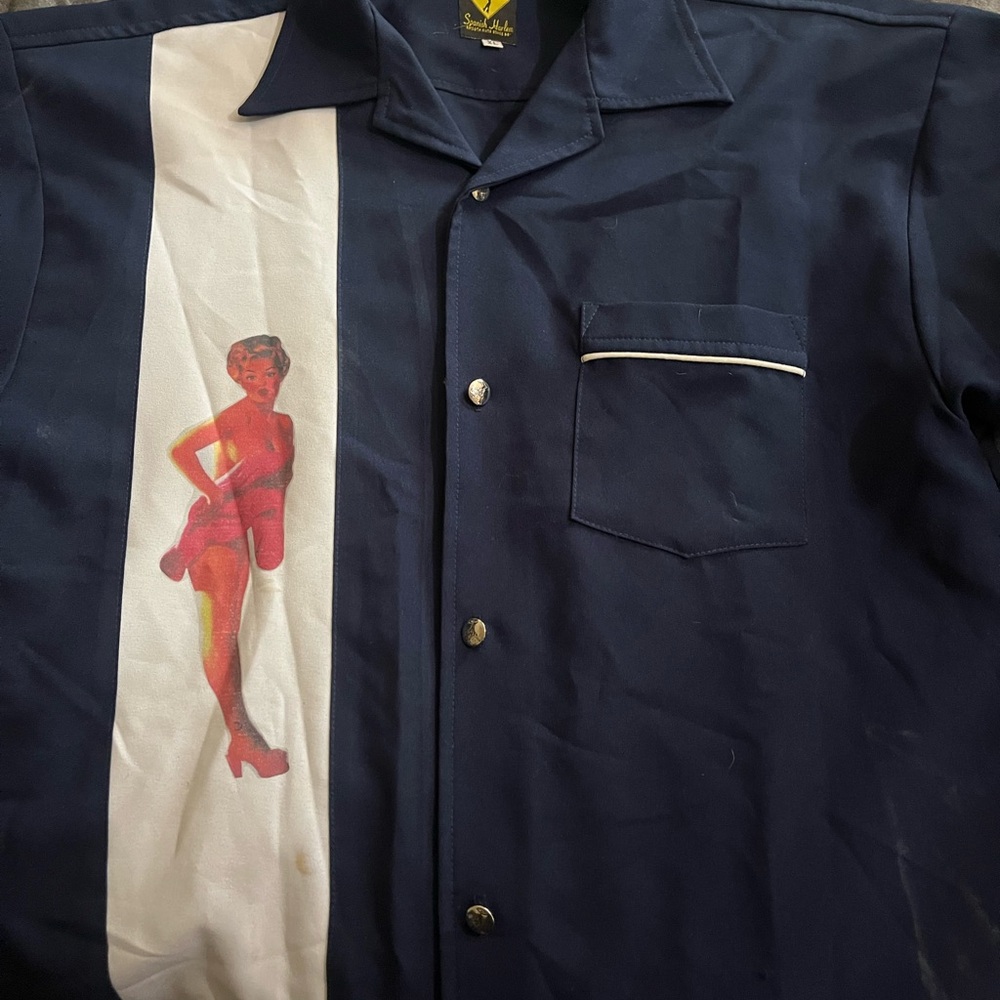 Navy Shirt with Pin-Up Graphic